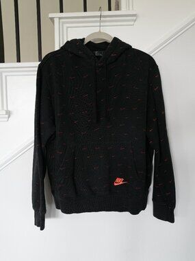 Nike Black Mini Swoosh Allover Print Pullover Hoodie Men's Medium